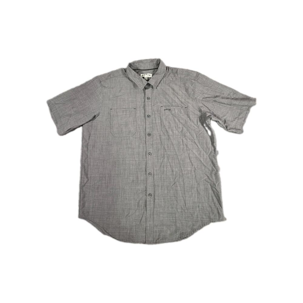 Orvis Shirt Mens Sz XL Gray Short Sleeve Button Up Vented Pockets Polyester C12